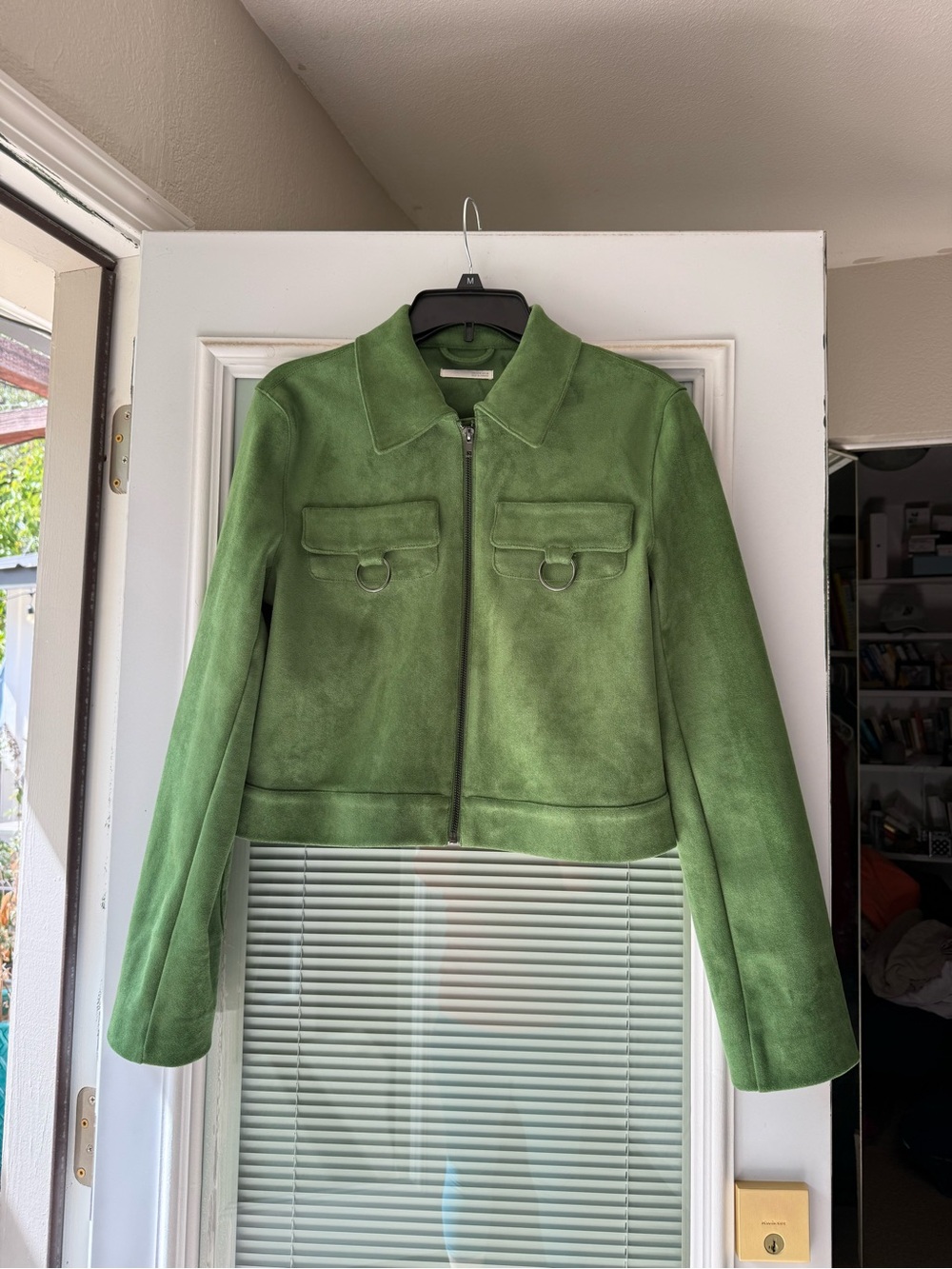 Green Faux-Suede Zip-Front Women's Jacket